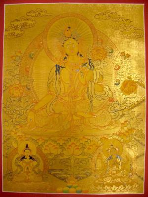 White Tara | Hand-Painted Female Bodhisattva Thangka | Religious Wall Decoration